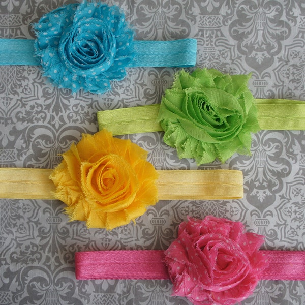 SALE Baby Headbands- Summer Headband Colors- Newborn Headband- Toddler Headband- Pink, yellow, lime green, blue Flower