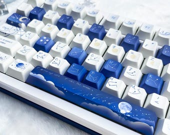Sternenmond Tastenkappen Set (120 Tasten) | Custom PBT Tastenkappen für Mechanische Tastaturen | Kirsch-Profil