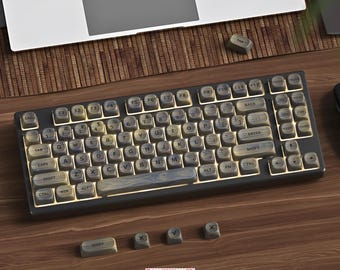 Walnuss Holz Tastenkappen Set (130 Tasten) | Custom PBT Tastenkappen für Mechanische Tastaturen | Minimalistische Handwerker Schlüssel