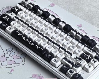 Black Bow Tastenkappen Set (109 Tasten) | Custom PBT Tastenkappen für Mechanische Tastaturen | Handwerker Schlüssel