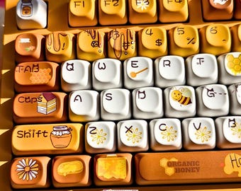Honey Bee Tastenkappen-Set (128 Tasten) | Niedliche Gelbe Benutzerdefinierte PBT Tastenkappen für Mechanische Tastatur | MOA-Profil