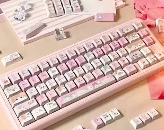 Pink Meow Tastenkappen Set (108 Tasten) | Custom PBT Tastenkappen für Mechanische Tastaturen | Handwerker Schlüssel