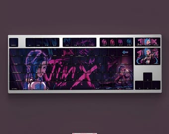 Jinx LOL Anime Tastenkappen Set (108 Tasten) | Custom PBT Tastenkappen für Mechanische Tastaturen | Kirsch-Profil