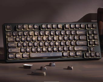 Walnuss Holz Tastenkappen Set (130 Tasten) | Custom PBT Tastenkappen für Mechanische Tastaturen | Minimalistische Handwerker Schlüssel