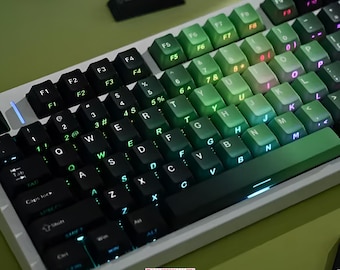 Dark Green Keycaps Set (131 Keys) | Gradient PBT Keycaps for Mechanical Keyboard | Cherry Profile