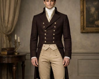 Regency Tailcoat for Men – Mr Darcy Jane Austen Costume, Double-Breasted Regency Coat for Reenactment & LARP | regency tailcoat | movie suit