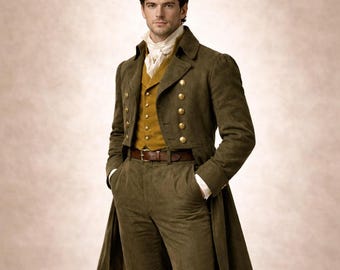 Regency Era Men’s Wool Tailcoat Jacket – Mr Darcy Jane Austen Inspired Regency Coat, Historical Military Gentleman’s Outfit | regency jacket