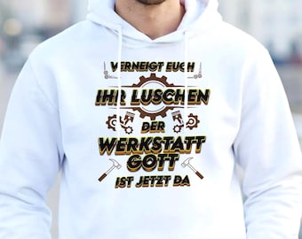 Moletom Workshop God – Moletom para Mecânico (Homens e Mulheres) – Moletom com Chave de Fenda – Presente para Mecânico de Automóveis – Frase Divertida sobre Oficina – Moletom