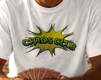 Camiseta Chaos Club – Camiseta engraçada de quadrinhos para homens e mulheres – Camiseta streetwear pop art – Camiseta com meme engraçado unissex – Camiseta estampada oversized