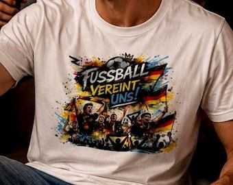 Camiseta "O Futebol Nos Une" para Homens e Mulheres – Camiseta para Torcedores da Alemanha – Camiseta para a Copa do Mundo/Europa – Roupa para Assistir a Jogos em Público