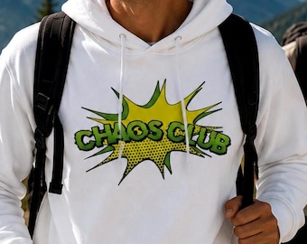Moletom com Capuz Chaos Club – Moletom divertido estilo streetwear para mulheres e homens – Moletom com estampa de meme de quadrinhos – Moletom unissex oversized – Moletom com estampa pop art