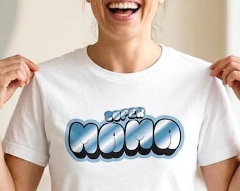 Supermama-shirt – Cool mama-shirt – Trendy bubbellettertype – Cadeau voor mama – Moederdagcadeau – Cadeau voor mama – Leuk mama-shirt