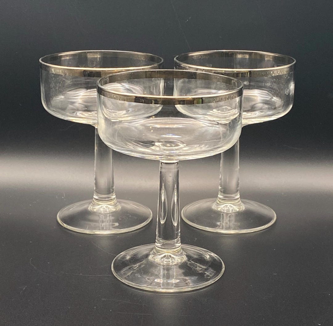 Vintage Silver-rimmed Glass Champagne Coupes - Etsy