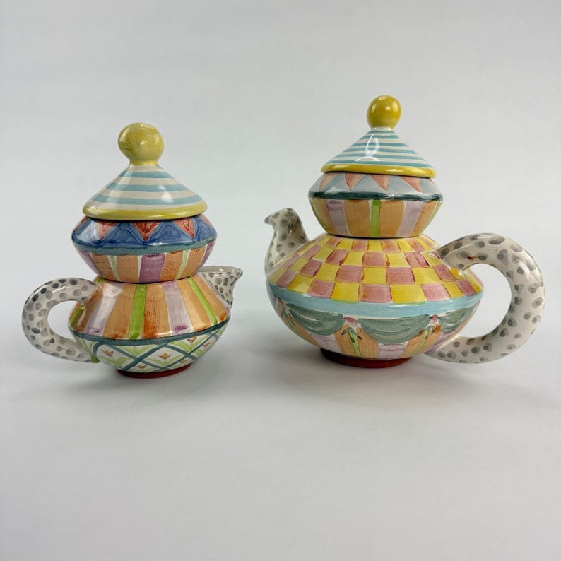 Zestaw do herbaty MacKenzie-Childs Whimsical Ceramic Tea Set Imrie Pattern Wallcourt HTF 6-częściowy zdjęcie 2