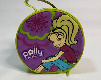 Vintage Polly Pocket Purple Lime Green Round Doll Carrying Case Storage Bag Y2K