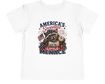 Camiseta infantil "La pequeña amenaza más dulce de Estados Unidos" / Mapache patriótico 1776
