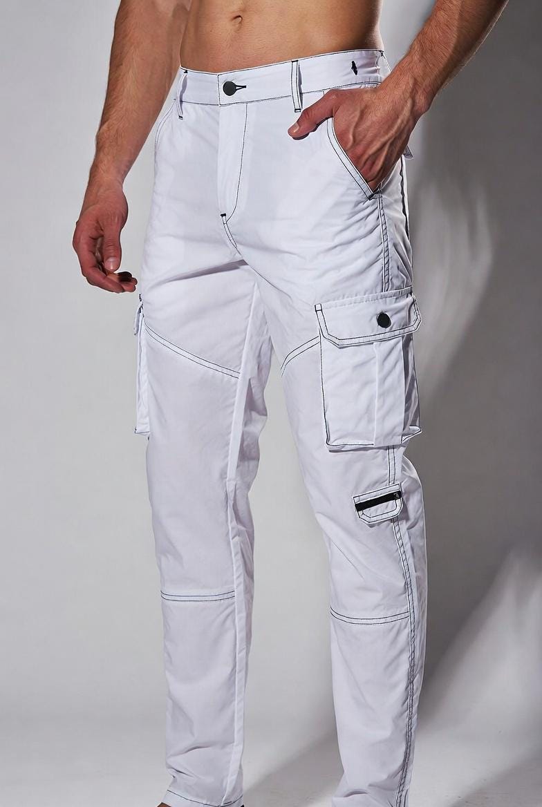 Contrast Ripstop White 8-pocket Ripstop Cargo Pants Men - Black Contrast Stitching ...