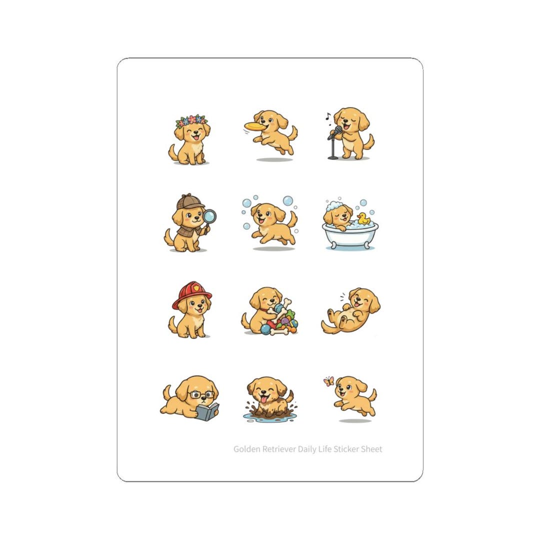 Golden Sticker Sheets Golden Retriever Puppy Sticker Sheet | Cute Dog Stickers | Kawaii Puppy ...