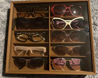 Wooden Sunglass Organizer for Multiple Pairs of Eyeglass Wide Display Case | Sunglasses Holder | Sunglasses Case | Eyeglasses Box