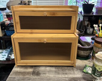 Bamboo Bread Box for Kitchen Countertop  | Corner Bread Box | Double Bread Box | Modern Bread Box | Handmade Bread Box | Kitchen Storage