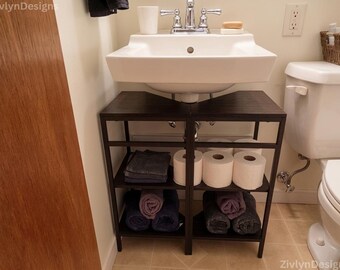 2-Pack Wood & Metal Under-Vanity Bathroom Storage Shelves | Sink Shelf | Under Sink Organizer | Sliding Shelf | Sink Storage | Under Cabinet