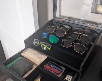 Wooden Sunglasses Holder Storage & Display Case with Clear Lid | Eyeglasses Holder | Eyeglasses Display | Sunglasses Collector | Display Box