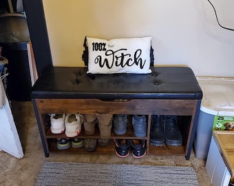 Metal & Wood Shoe Rack Organizer Bench with Cushion for Entryway | Shoe Storage Bench | Outdoor Shoe Rack | Bedroom Bench | Shoe Bench