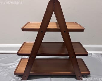 3-Tier Bamboo Serving Tray with Platters for Fruit and Dessert Presentation | Cupcake Display | Wedding Cake Stand | Display Stand