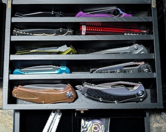 Wooden Knife Collection Display Case with Drawers | Pocket Knife Organizer | Pocket Knife Display | Unique Knife Display | Knife Organizer