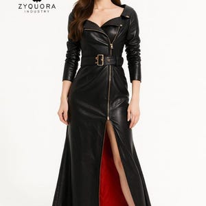 etsy leather dress Handmade Lambskin Leather Mini Dress, Long Sleeve Bodycon
