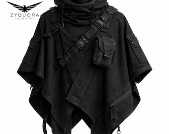 Poncho con capucha futurista – Capa de cosplay de ciencia ficción, chal asimétrico con capucha de estilo techwear