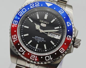 Vintage Seiko 5 Automatic Sports Men's Wrist Watch Pepsi Bezel Watch