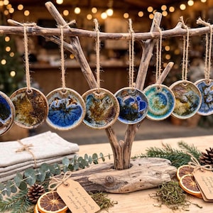 Kilauea Tephra Ceramic Ornament 2-3" - Volcano Hawaii Lava Ash Pottery - Episode 41 2026 - Real Sea Glass Shell Sand Glaze - Mele Kalikimaka