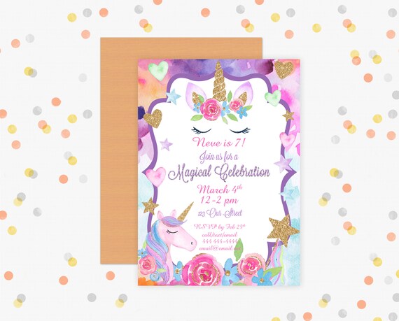 unicorn party invitation magical unicorn celebration invite you print 5x7 digital invitation unicorn party decor unicorn card celebration invite
