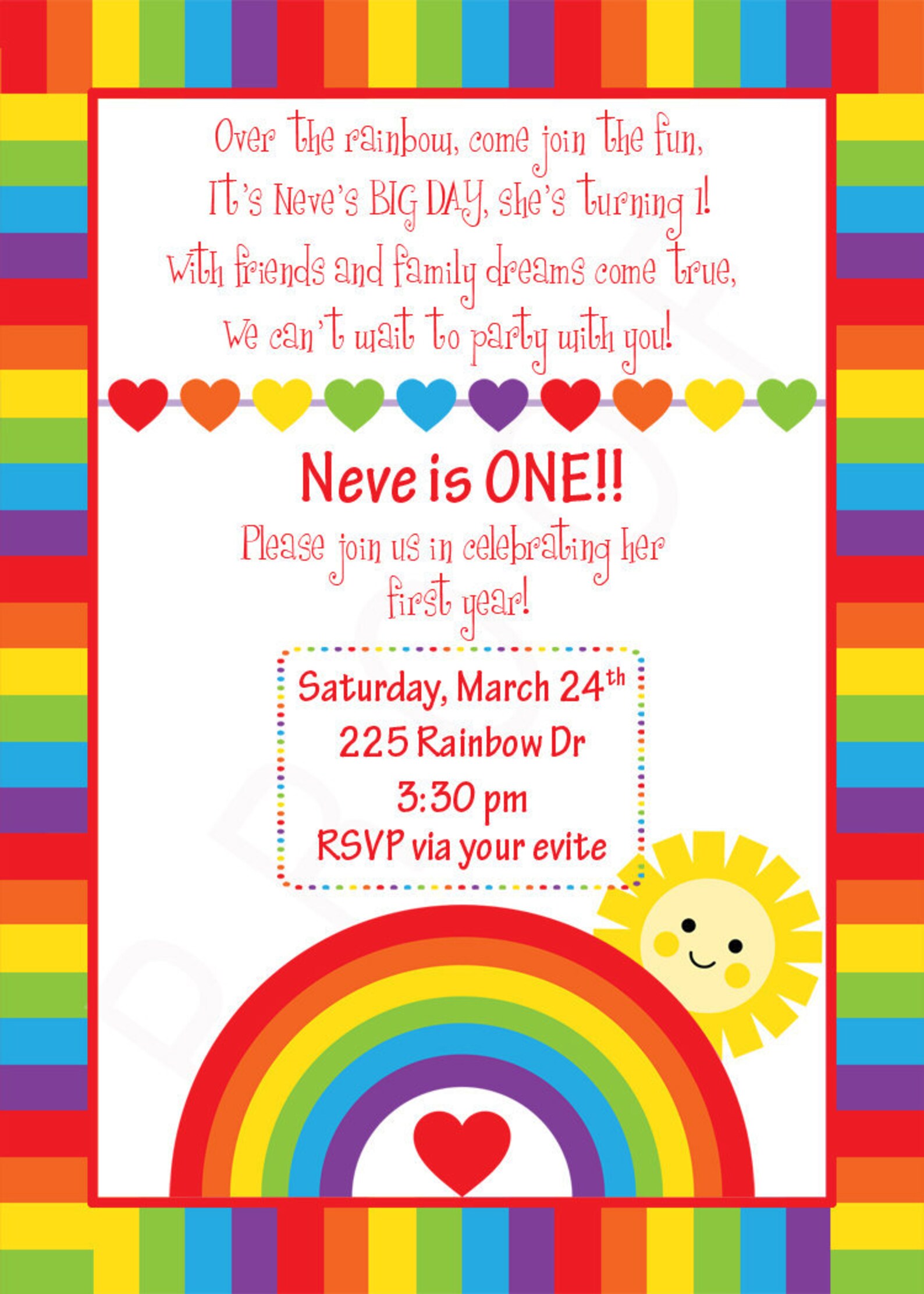 Rainbow Birthday Invitation Rainbow Party Design Rainbow | Etsy
