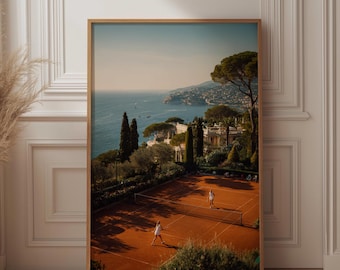 Vintage Tennis Art Print, French Riviera Poster, Old Money Aesthetic, Italian Summer Wall Art, Red Clay Court, Luxury Coastal Decor, Preppy