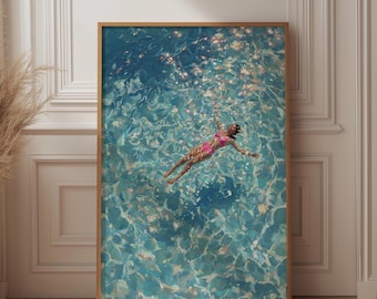 Monet Inspired Beach Art Print, Impressionist Ocean Painting, Aerial View Coastal Wall Decor, Colorful Summer Sea Scene, Top Down Fine Art