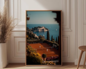 French Riviera Tennis Art Print, Monte Carlo Clay Court Poster, Old Money Aesthetic Decor, Preppy Wall Art, Euro Summer Country Club Poster