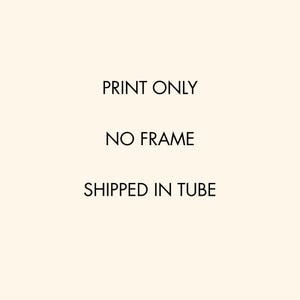 May include: Cream-colored background with black text. The text reads "PRINT ONLY", "NO FRAME", and "SHIPPED IN TUBE". The image is a simple text-based advertisement for a print.