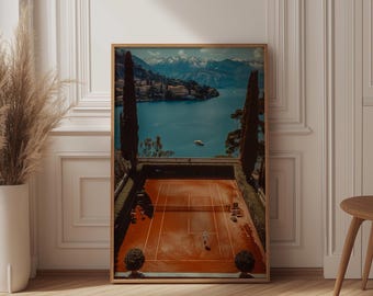 Amalfi Coast Tennis Court Print, Vintage Riviera Wall Art, Old Money Aesthetic Poster, Italian Summer Decor, Amalfi Coast Wall Art