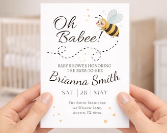 Oh Babee Baby Shower Invitation, Baby Shower Invites Digital, Neutral Baby Shower, Editable Template, Canva Templates