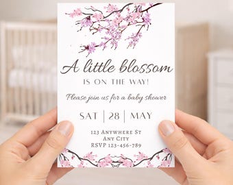 A Little Blossom Is On The Way Baby Shower Invitation, Baby Shower Invites Digital, Girl Baby Shower, Editable Template, Baby In Bloom
