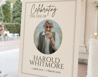 Funeral Welcome Sign Template  For Memorial Service Photo Collage, Celebration of Life Poster Template For Printable Memorial Sign