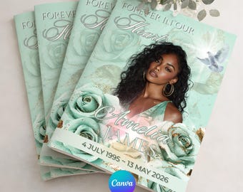 Elegant Funeral Program Template Mint Green, Digital Download For Obituary Program Printable Memorial Template