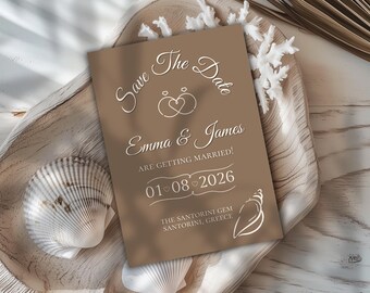 Elegant Save The Date Template, Beach Wedding Save The Date Card, Minimalistic Digital Invite, Printable Canva Template, Getting Married