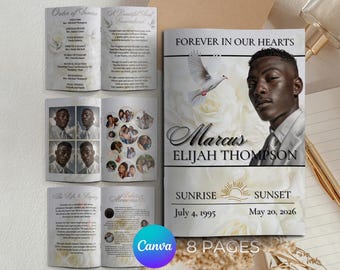 Elegant Funeral Program Template Mint Green, Digital Download For Obituary Program Printable Memorial Template