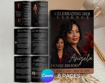 Elegant Funeral Program Template Mint Green, Digital Download For Obituary Program Printable Memorial Template