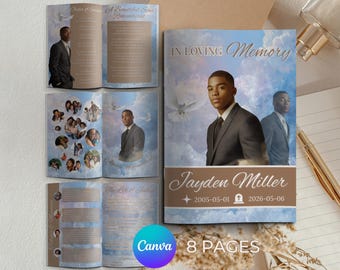 Elegant Funeral Program Template, Digital Download For Obituary Program Printable Memorial Template