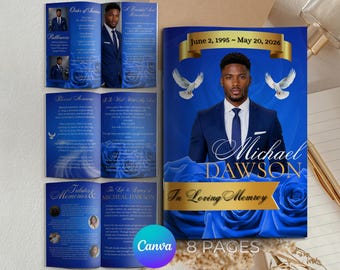 Elegant Funeral Program Template Mint Green, Digital Download For Obituary Program Printable Memorial Template