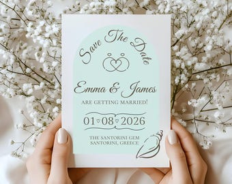 Elegant Save The Date Template, Beach Wedding Save The Date Card, Minimalistic Digital Invite, Printable Canva Template